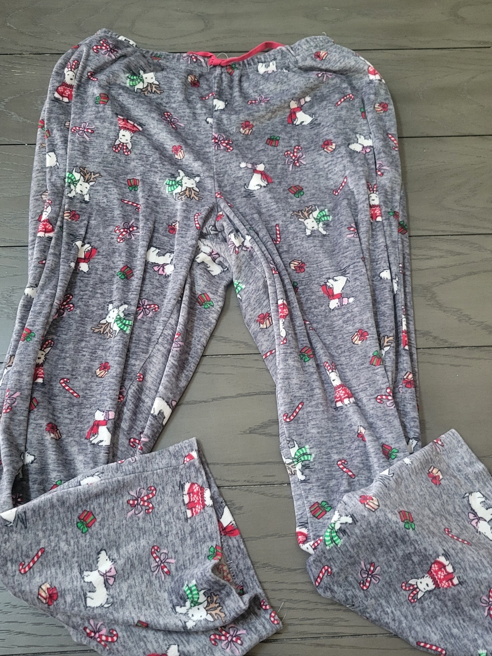 Laura Ashley Gray Holiday Lounge Pants with Red and Green Accents